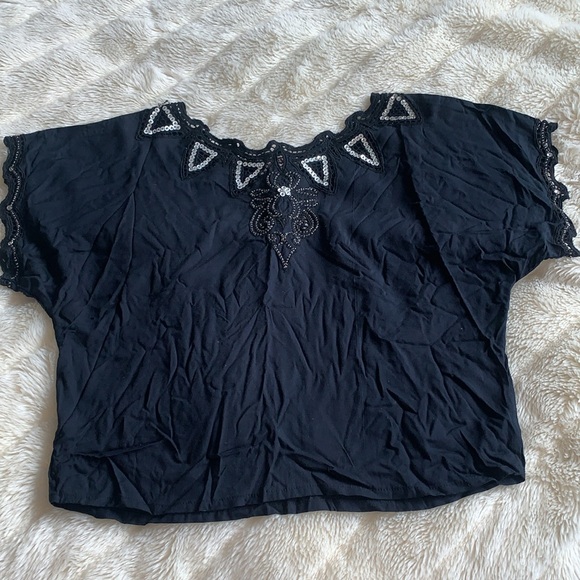 Vintage Hibis Black with beads Sequins cut outs top NWT S - Picture 8 of 10